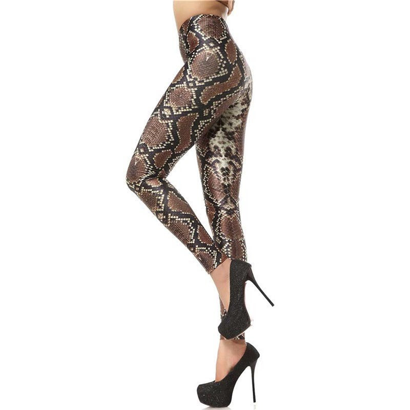 Women Design Fashion 3D Digital Snakeskin Slim Printed Leggings Pants