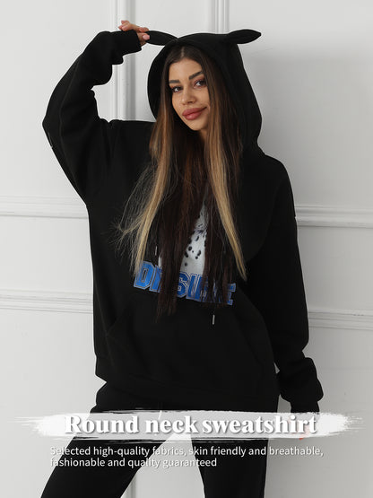 Women Fashionable Letter Printed Long Sleeved Hoodie Sweatshirt Jacket