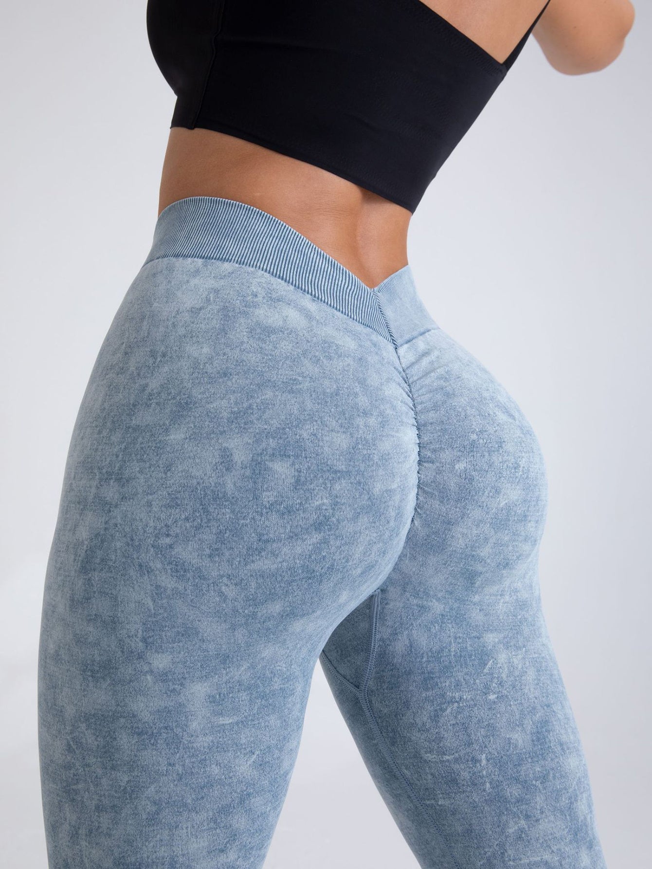 Women High Waist V Back Scrunch Butt Workout Seamless Gym Yoga Leggings