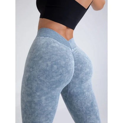 Women High Waist V Back Scrunch Butt Workout Seamless Gym Yoga Leggings