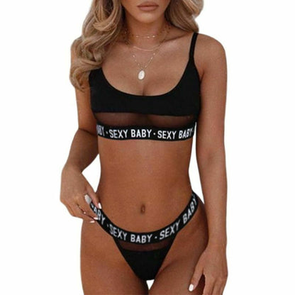 Sexy Baby Print Letters Split Fashion Two Pieces Bathing Bikini Suits