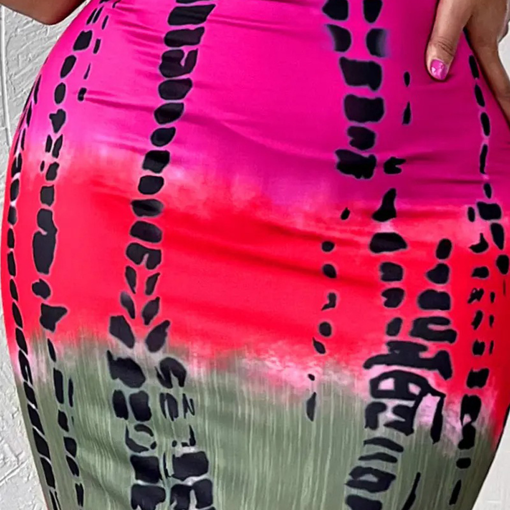 Women Printed Short Sleeve Diagonal Neck Slim Long Party Evening Dress