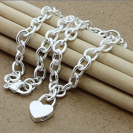 Women Fashion Silver-plated Shrimp Clasp Heart Lock Necklace