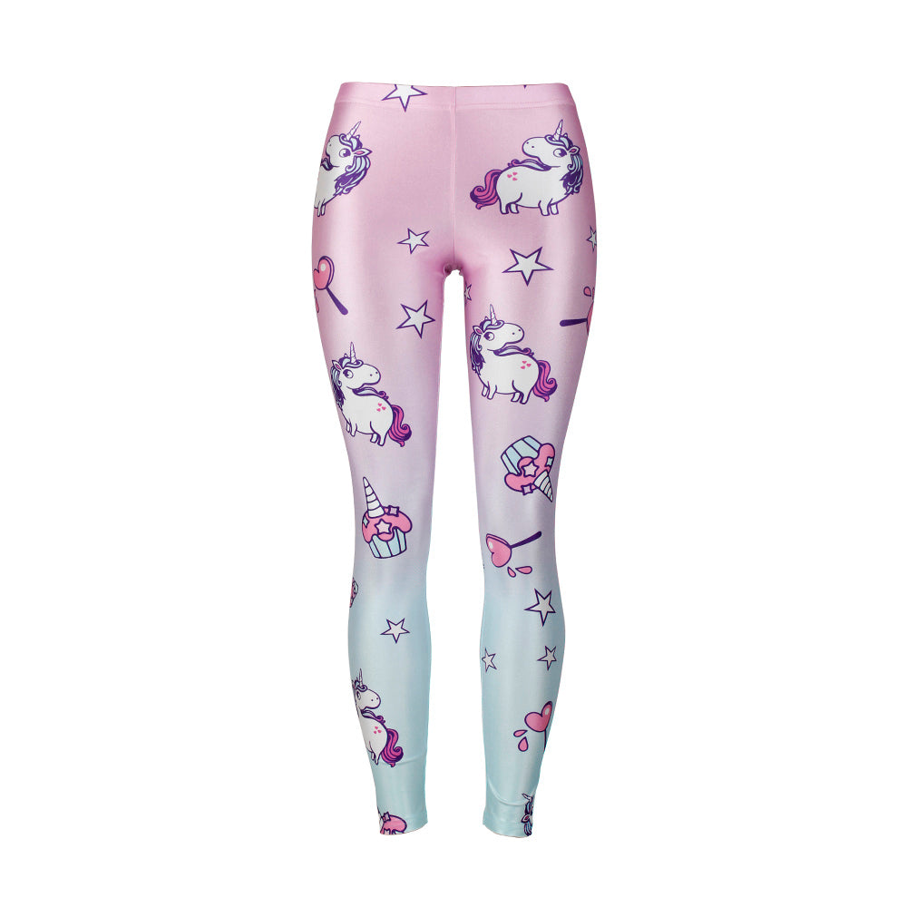 Women Unicorn Star Ice Cream Digital Print Workout Leggings Slim Pants