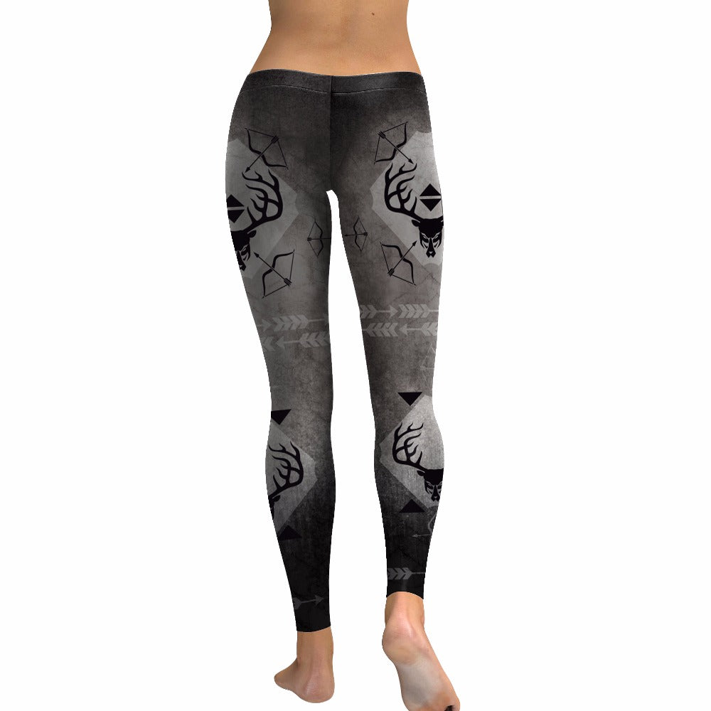 Women Hunt Black Elk Bow Arrow Digital Prints Workout Leggings Pants