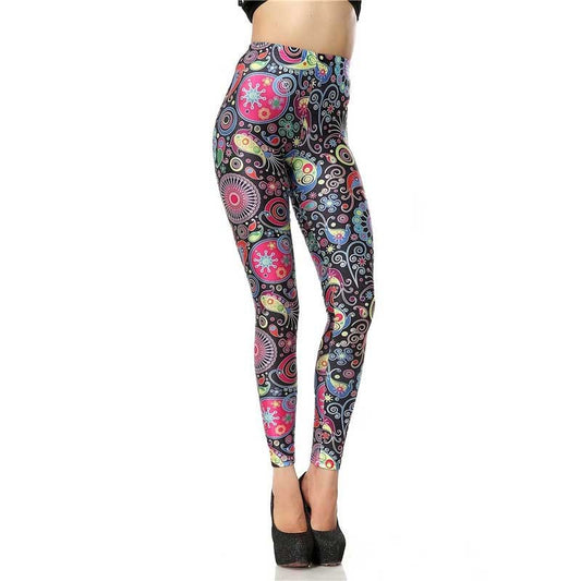 Cartoon Flower Prints 3d Digital High Waist Elastic Slim Leggings Pants