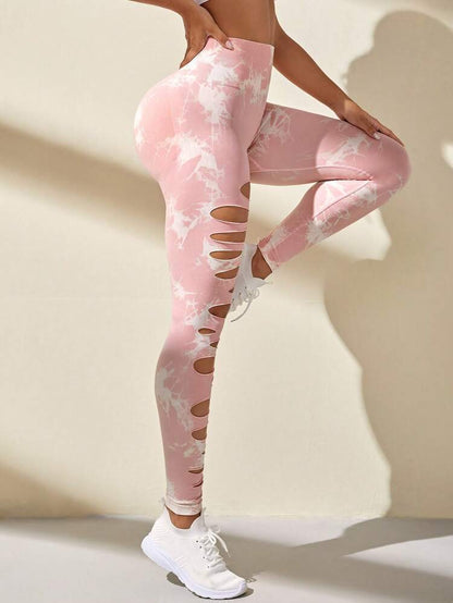 Sexy Eagle Eye Hollow Tie-dye Yoga Pants High Waist Hip Lift Fitness Leggings