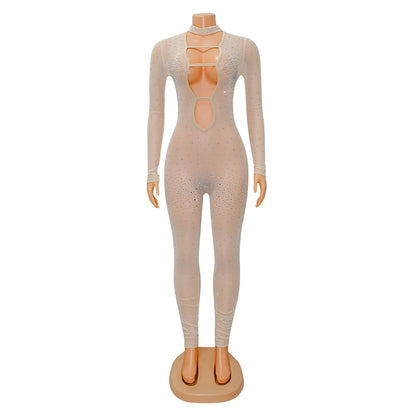 Women's Fashion Tight Mesh Party Nightclub Pant Jumpsuit
