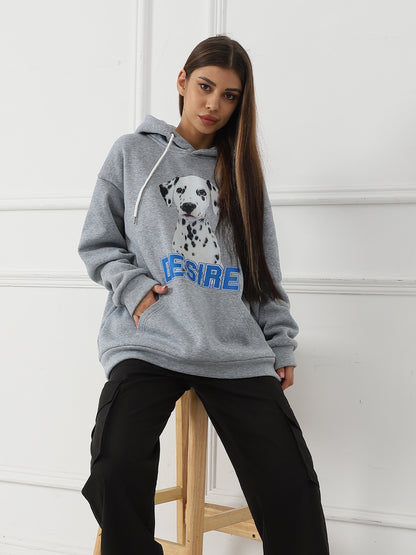 Women Fashionable Letter Printed Long Sleeved Hoodie Sweatshirt Jacket