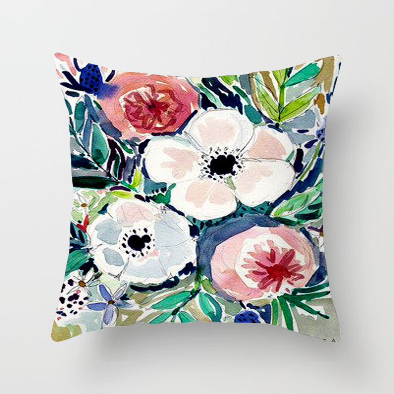 Home Decor Living Room Sofa Graffiti Flower Print Pillowcase Cover