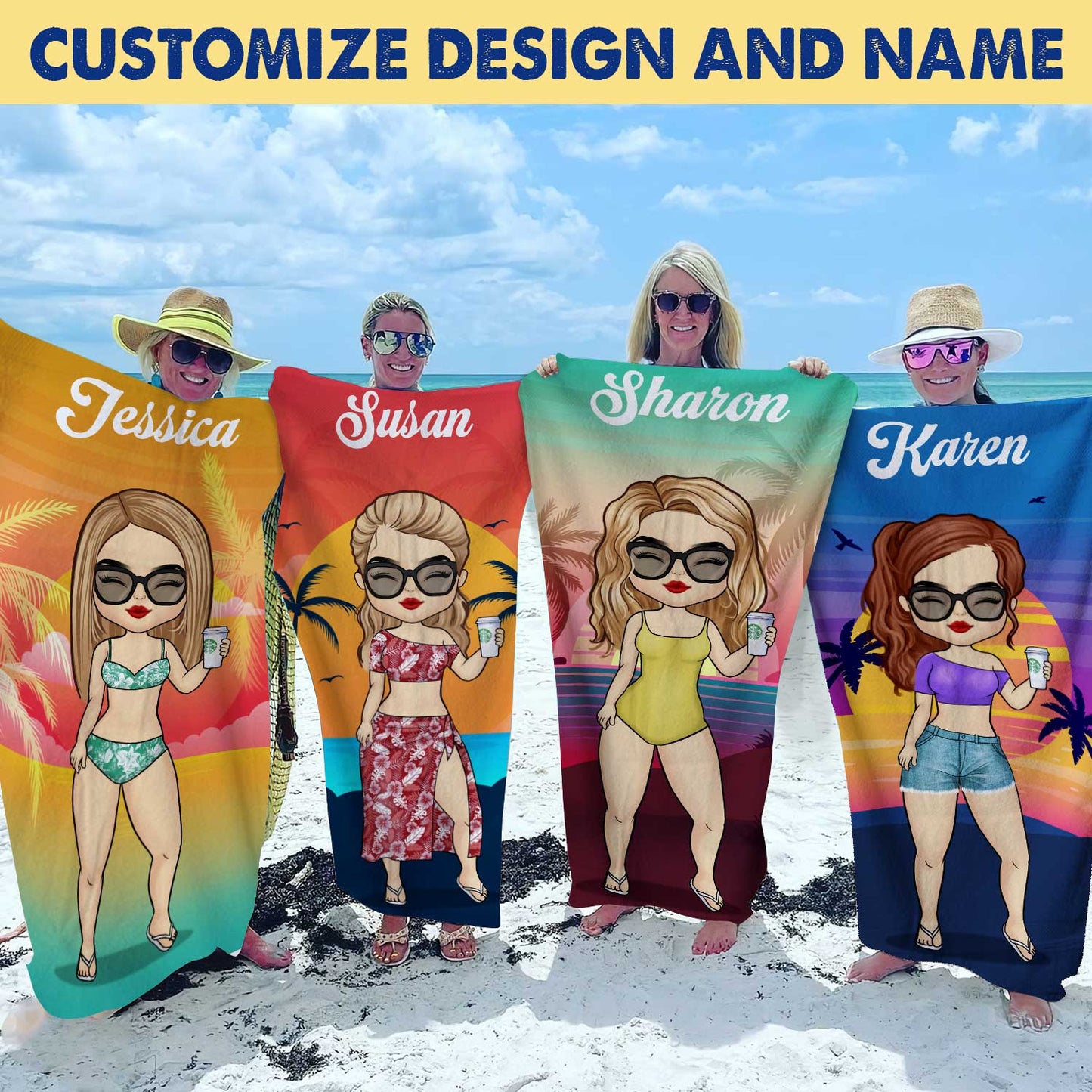 Tropical Summer Sunset - Personalized Beach Towel - Gift For Bestie