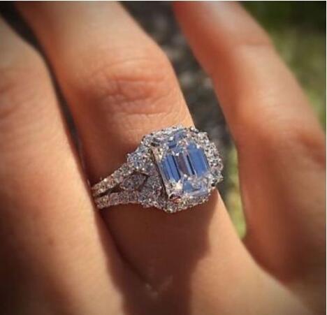 Women Silver Color Princess Cut Square Crystal Zircon Stone Wedding Engage Party Rings