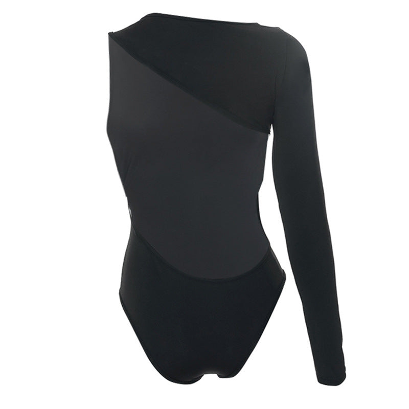 Women Round Neck Long Sleeve Backless Top Bodysuit