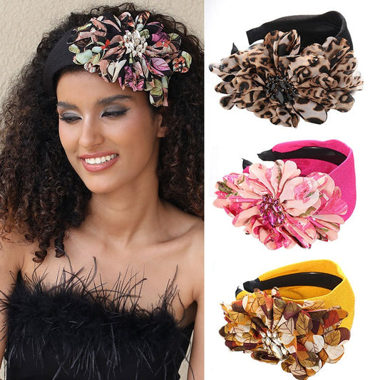 Women Handmade diamond inlaid fabric flower Headband Hairwear