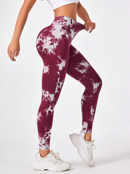 Women Tie Dye Workout High Waist Gym Seamless Scrunch Butt Lifting Elastic Tights Leggings Yoga Pants