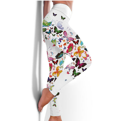 Sexy Printed Floral Butterfly High Waist Slim Yoga Pants Leggings