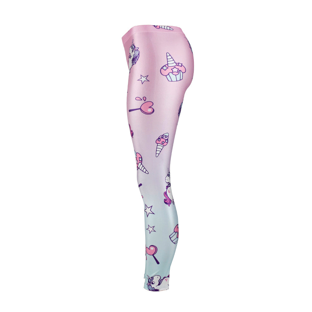 Women Unicorn Star Ice Cream Digital Print Workout Leggings Slim Pants