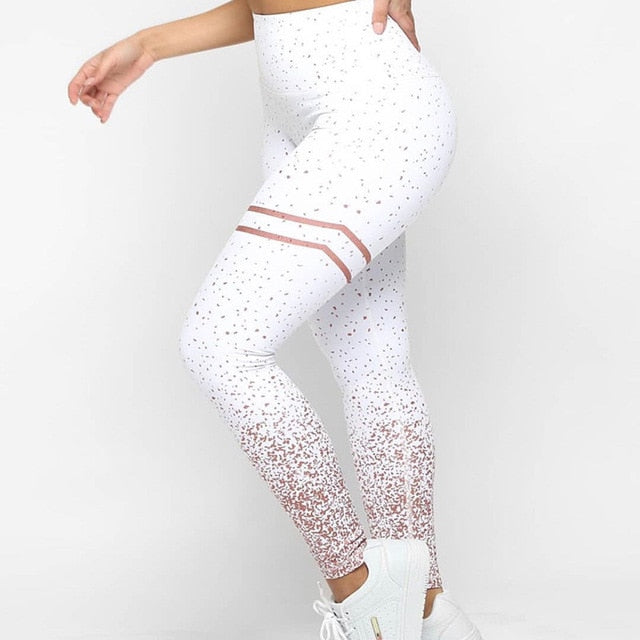 Women Fashion Print No Transparent Exercise Fitness Patchwork Push Up Leggings Pants