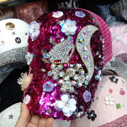 Women Rhinestone Flower Baseball Fashion Sequined Peaked Cap Hats