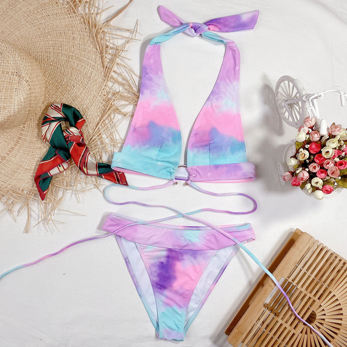 Women Tie-dye Outer Single Burst Swimsuit Sexy Bikini Bathing Suit