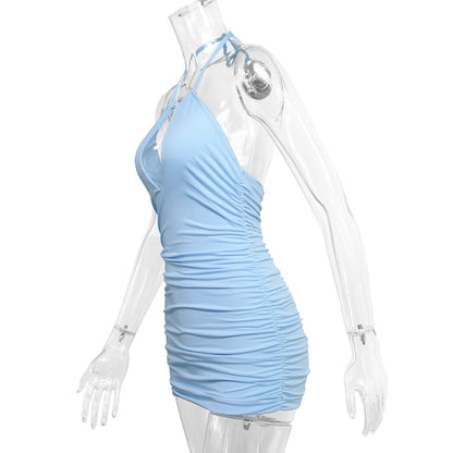 Sexy Women Lace-up Halter Neck Open-back Night Party Dress