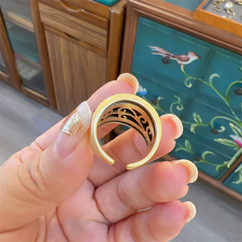 Women Red Oval Round Natural Stone Vintage Open Engagement Rings