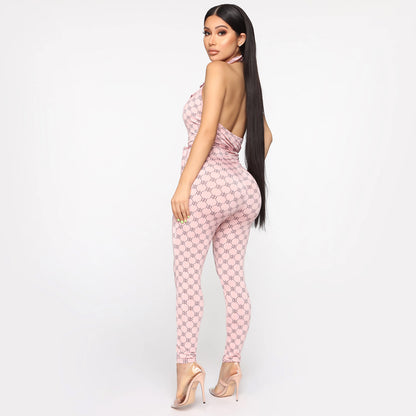 Sexy Printed Halter Nightclub Party Pant Jumpsuit