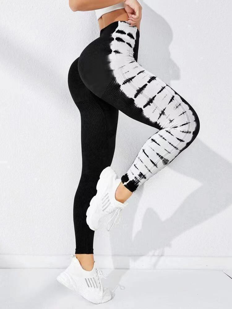 Women Tie-dye Seamless Tight Belly Trimming Fitness High Waist Hip Lift Yoga Pants Leggings