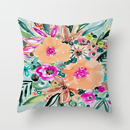 Home Decor Living Room Sofa Graffiti Flower Print Pillowcase Cover