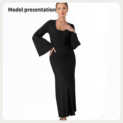 Women Fashion Simple Solid Color Long Party Dress