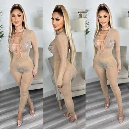 Women's Fashion Tight Mesh Party Nightclub Pant Jumpsuit