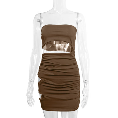 Women's Hollow Out Waist Fashion Tube Tops Night Party Dress