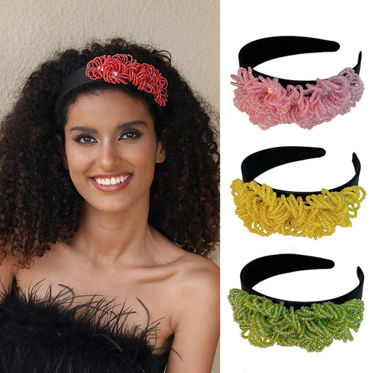 Women Fashionable Floral Handmade Beaded Headband Headwear