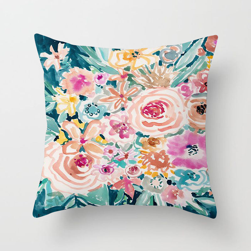 Home Decor Living Room Sofa Graffiti Flower Print Pillowcase Cover