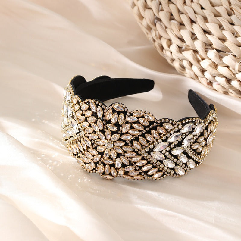 Women Fashion inlaid color diamond wide edge fabric headband hairwear