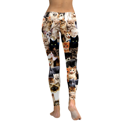 Women Lovely Cat Digital Print Fitness High Waist Workout Pants Leggings