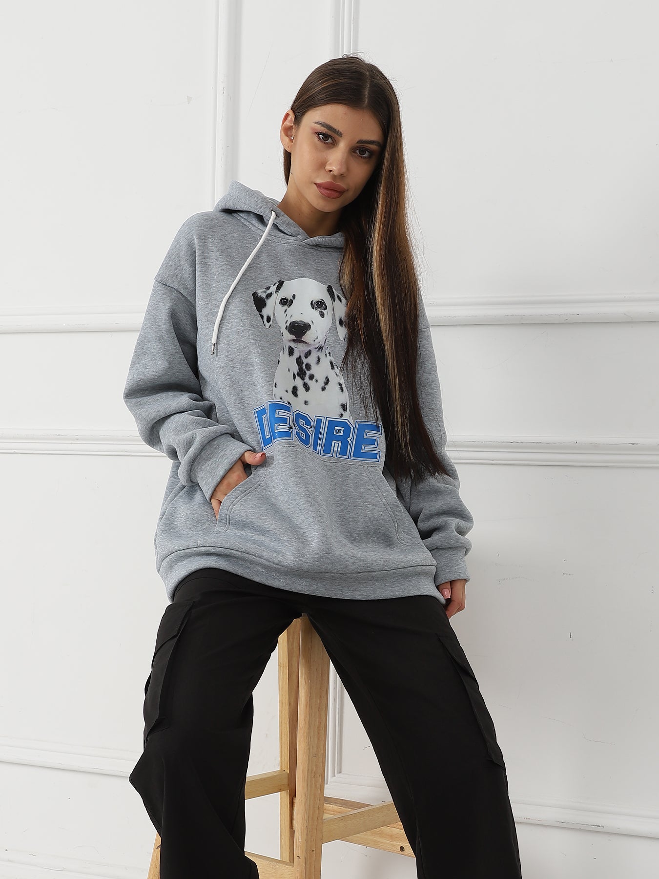 Women Fashionable Letter Printed Long Sleeved Hoodie Sweatshirt Jacket