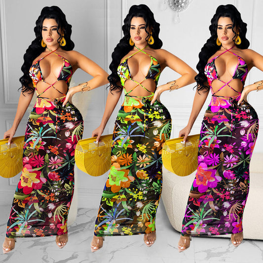 Sexy Strappy Hollow Mesh See-Through Nightclub Party Dress