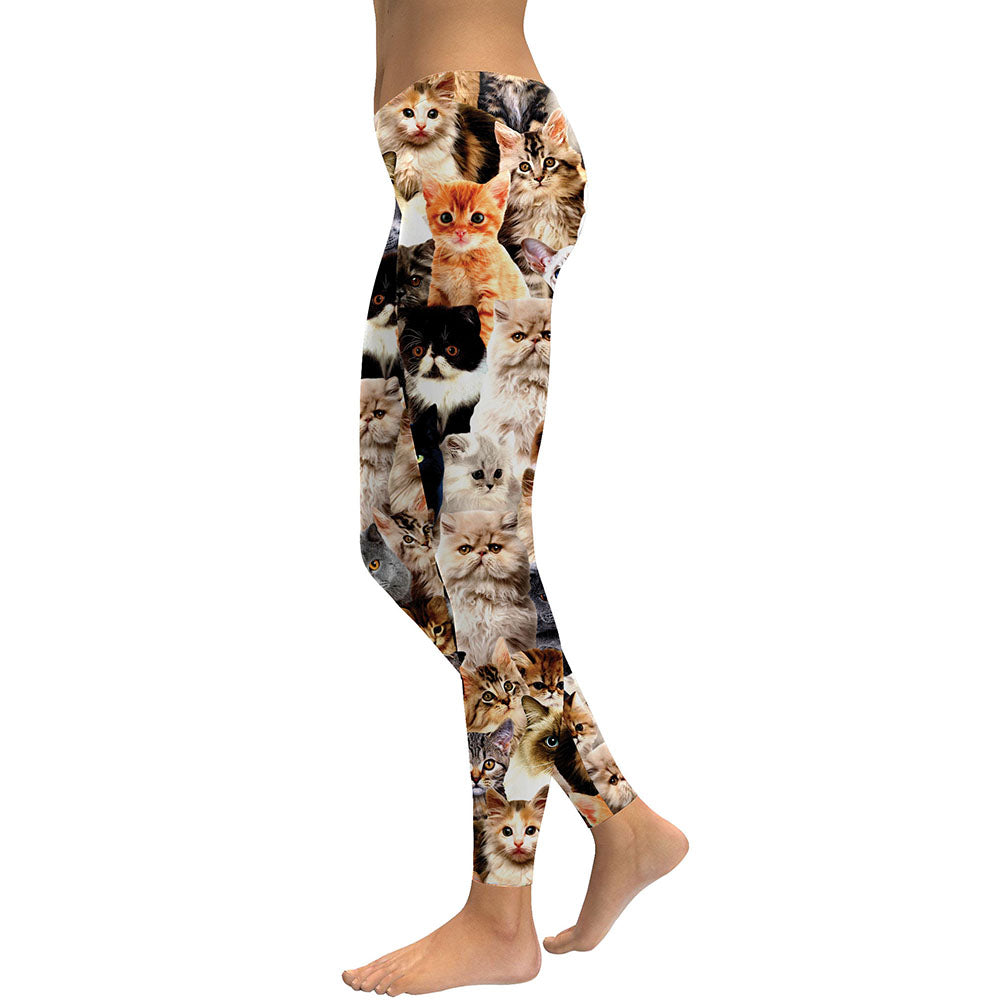 Women Lovely Cat Digital Print Fitness High Waist Workout Pants Leggings