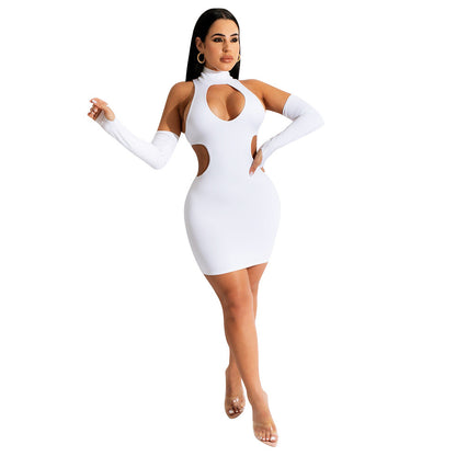 Women's Fashion Skinny Hollow Solid Color Nightclub Party Short Dress