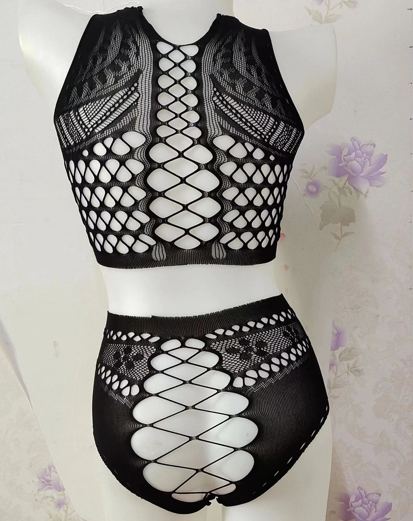 Women's Hollow-out Fishnet Two Pieces Bikini Suit