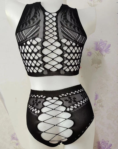 Women's Hollow-out Fishnet Two Pieces Bikini Suit