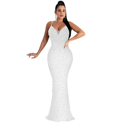 Sexy Fashion Night Club Hot-drilled Beaded Suspender Party Dress