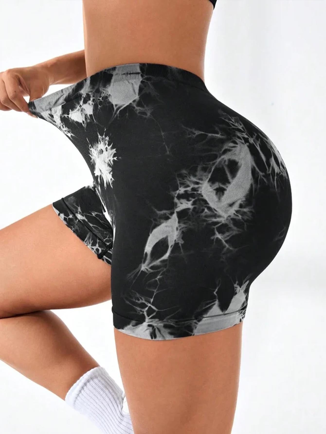 Women Tie Dye High Waist V-Back Scrunch Seamless Sport Workout Bottoms Yoga Shorts Pant