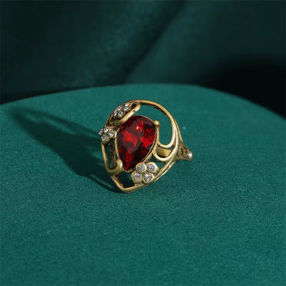 Women Red Oval Round Natural Stone Vintage Open Engagement Rings