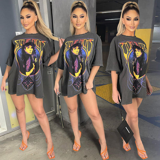 Women's Street Casual Night Club Print Loose Tops Tees T-Shirt