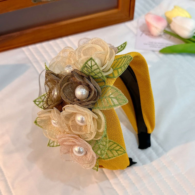Women Handmade Fabric Headband Fashion Flower Hairpiece