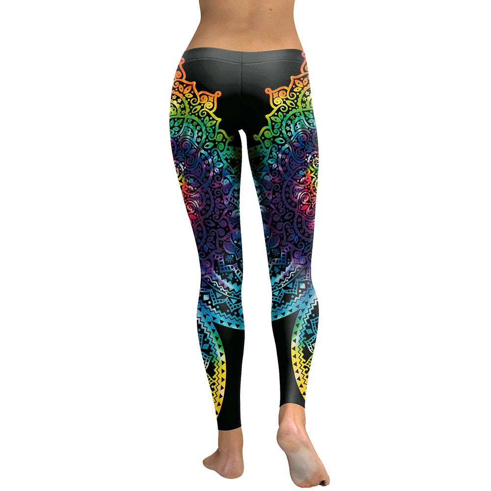 Women Mandala Flower 3D Printing Gradient Fitness High Waist Leggings Pants