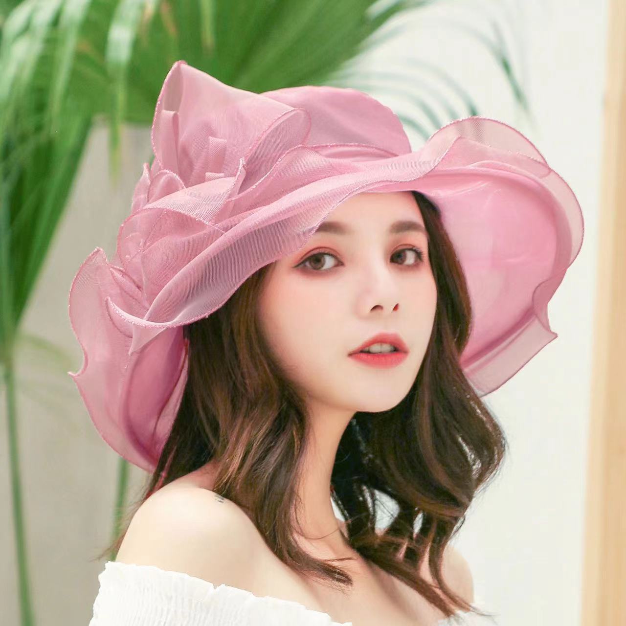 Women's Mesh Bowler Organza Wedding Travel Church Dress Sun Hat