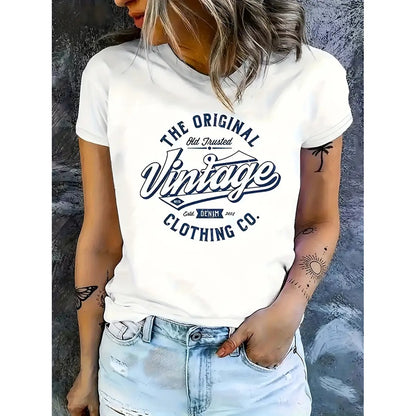 The Original Vintage Clothing Co. Women Crew Neck Tees Shirt Short Sleeve Print Tops